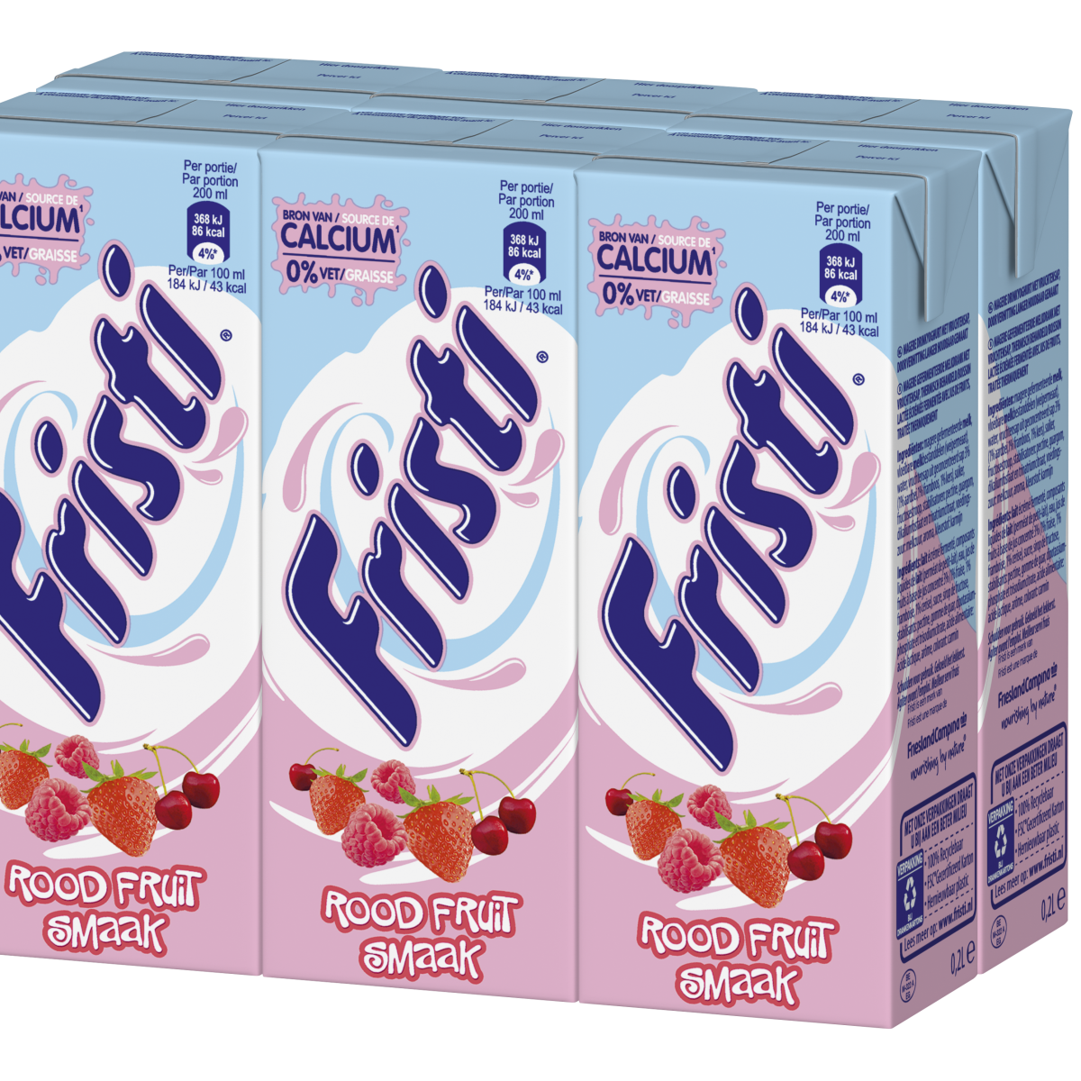 Fristi Drinkyoghurt Rood Fruit Smaak 0% Vet 6 x 200 ml Multi-pack
